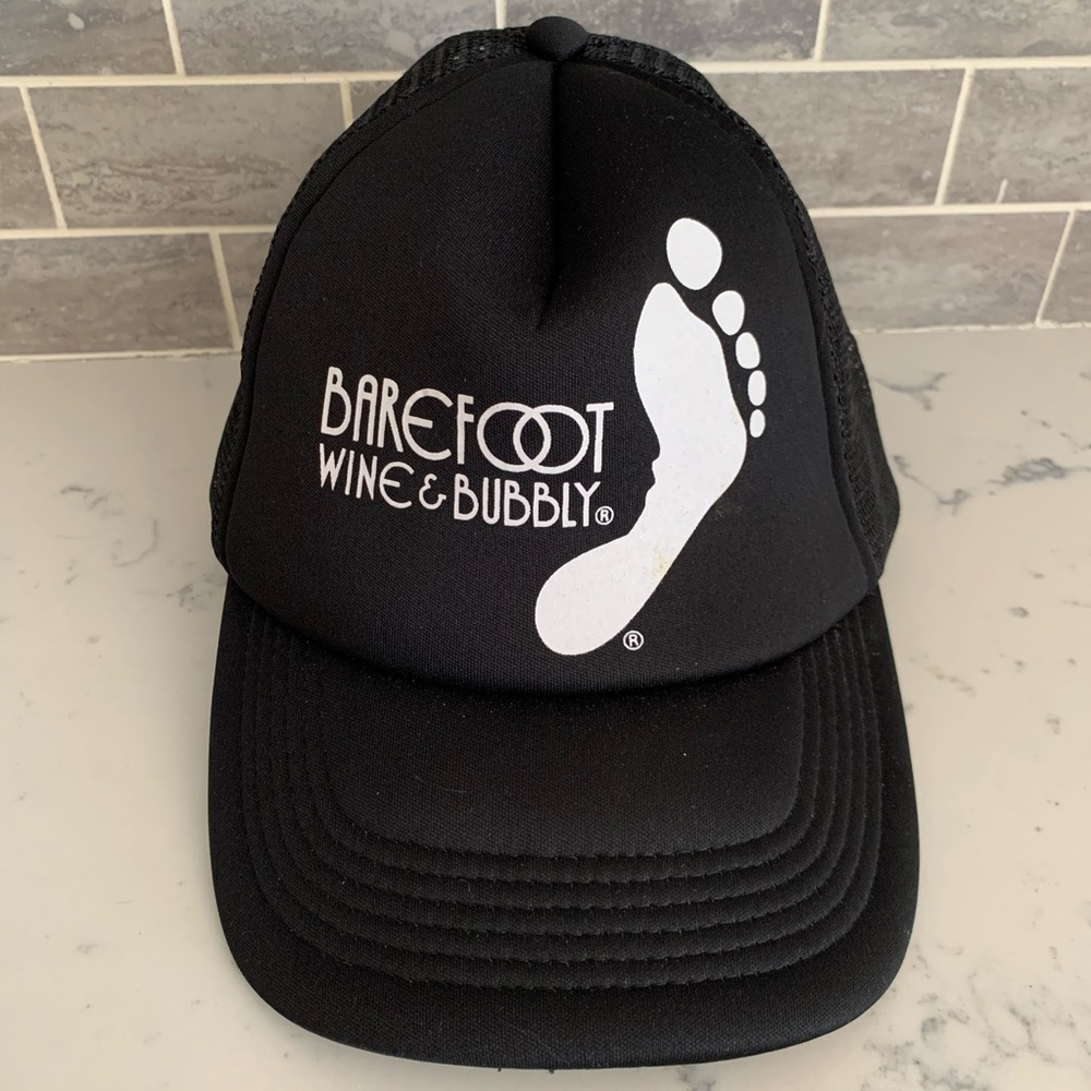 🥂 Barefoot Wine & Bubbly Mesh Net Trucker black foot Hat 🍷👣🆓FREEW/$15!